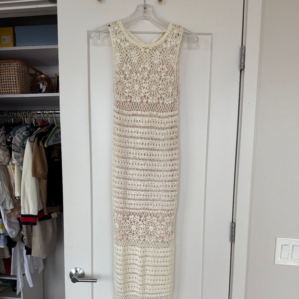 Alice and Olivia Cream Crochet Dress With Slip
